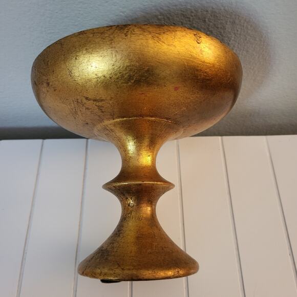 VTG FREEMAN & MCFARLIN Compote Bowl Gilded Green Enamel Inside 5.5" Tall - Picture 4 of 5